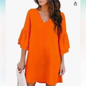 NWT Orange 3/4 length sleeve dress with ruffle sleeves
